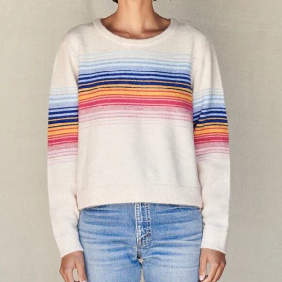Sundry Cream Striped Wool Blend Long Sleeve Crew Neck Sweater L - Picture 1 of 6